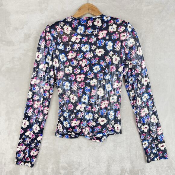 Rotate Birger Christensen Sierra Ruched Floral Print Jersey Top Black Combi Sz 6 - Picture 3 of 11